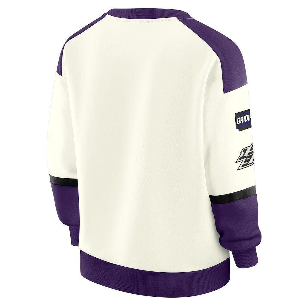 Baltimore Ravens WEAR by Erin Andrews Women's Racing Crew V-Neck Sweatshirt - Cream Sweatshirts