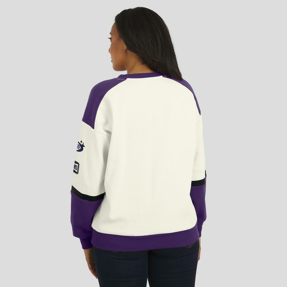 Baltimore Ravens WEAR by Erin Andrews Women's Racing Crew V-Neck Sweatshirt - Cream Sweatshirts