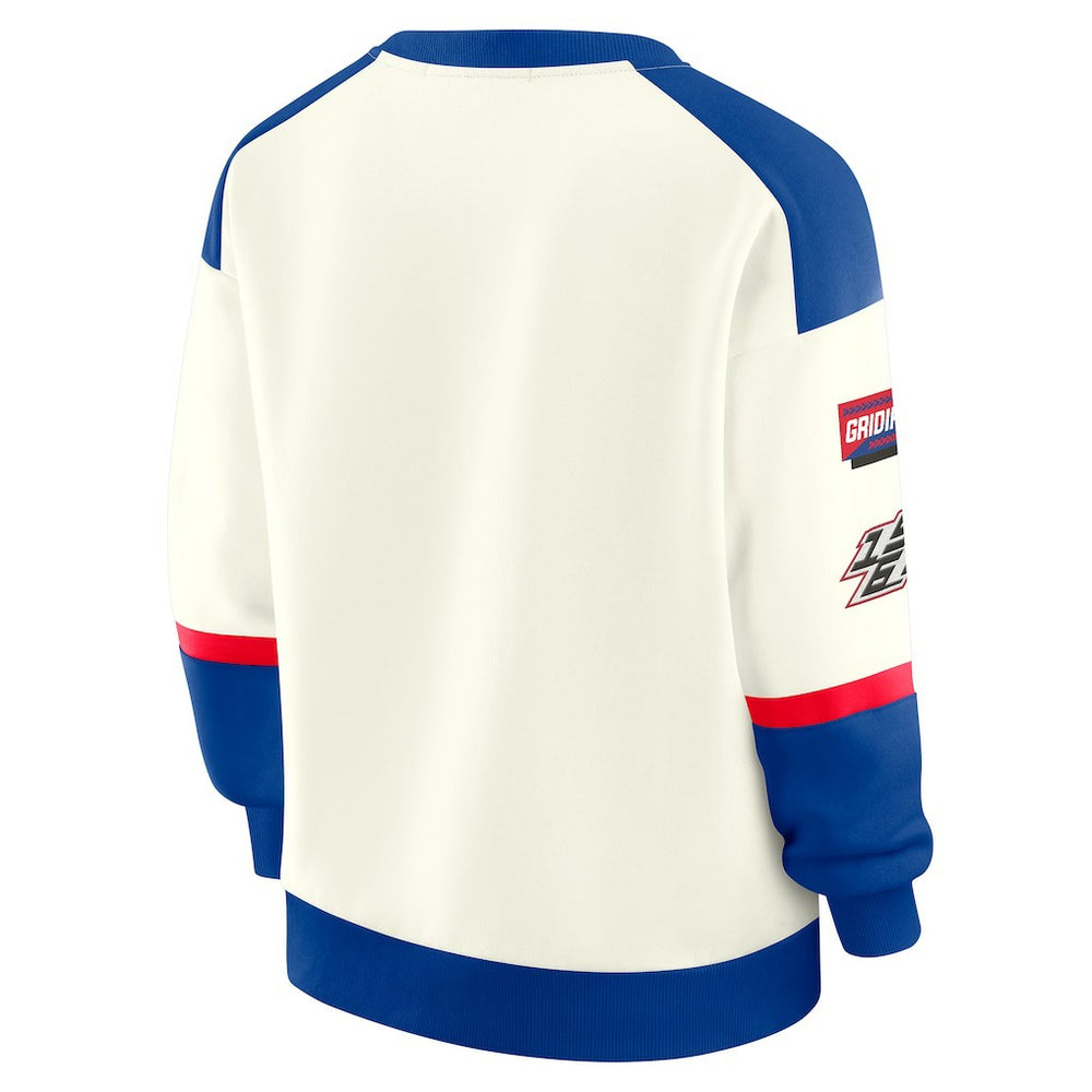 Buffalo Bills WEAR by Erin Andrews Women's Racing Crew V-Neck Sweatshirt - Cream Sweatshirts