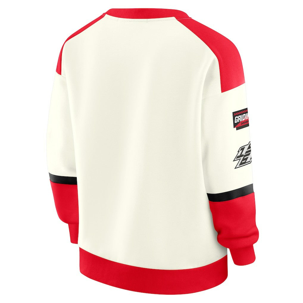 Kansas City Chiefs WEAR by Erin Andrews Women's Racing Crew V-Neck Sweatshirt - Cream Sweatshirts