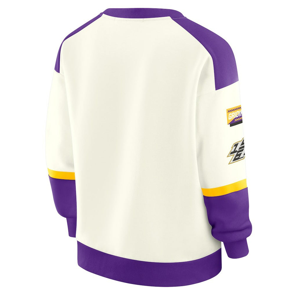 Minnesota Vikings WEAR by Erin Andrews Women's Racing Crew V-Neck Sweatshirt - Cream Sweatshirts