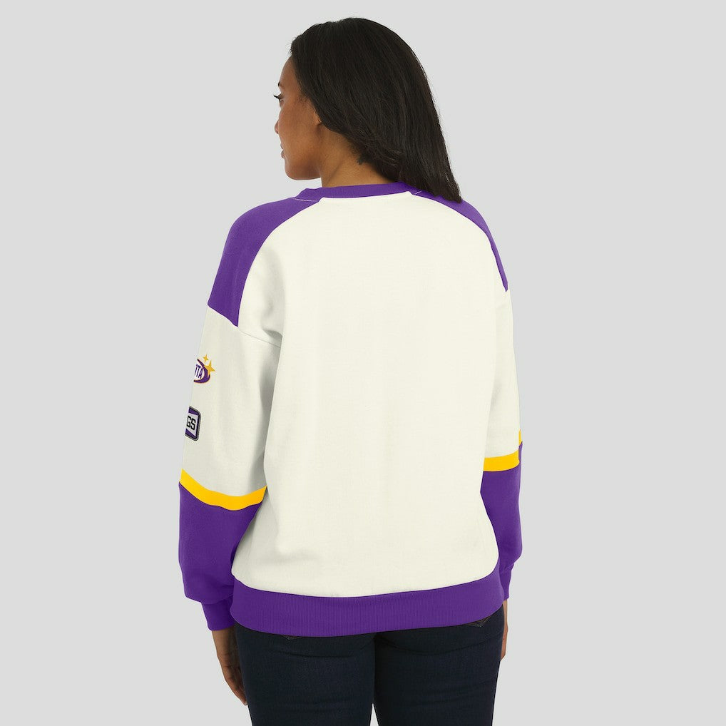 Minnesota Vikings WEAR by Erin Andrews Women's Racing Crew V-Neck Sweatshirt - Cream Sweatshirts