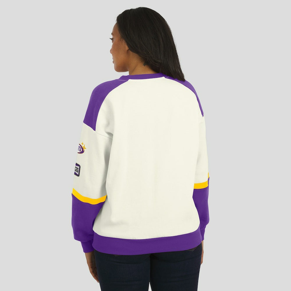 Minnesota Vikings WEAR by Erin Andrews Women's Racing Crew V-Neck Sweatshirt - Cream Sweatshirts