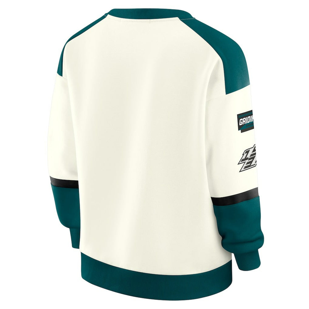 Philadelphia Eagles WEAR by Erin Andrews Women's Racing Crew V-Neck Sweatshirt - Cream Sweatshirts
