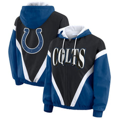 Indianapolis Colts WEAR by Erin Andrews Women's Plus Size Retro Crinkle Full-Zip Hoodie Windbreaker Jacket - Black/Royal Hoodies