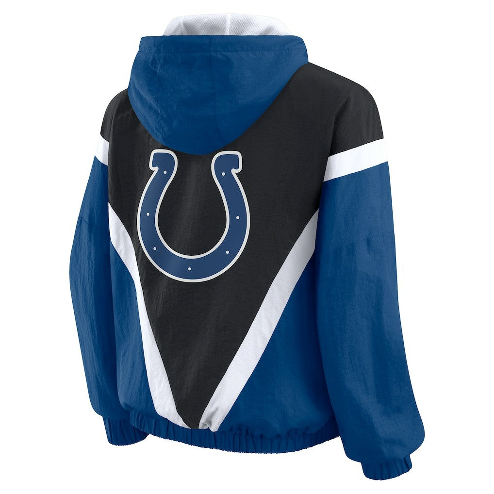 Indianapolis Colts WEAR by Erin Andrews Women's Plus Size Retro Crinkle Full-Zip Hoodie Windbreaker Jacket - Black/Royal Hoodies