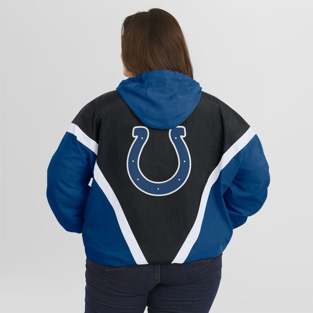 Indianapolis Colts WEAR by Erin Andrews Women's Plus Size Retro Crinkle Full-Zip Hoodie Windbreaker Jacket - Black/Royal Hoodies