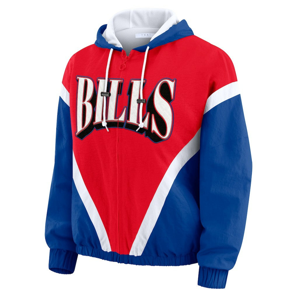 Buffalo Bills WEAR by Erin Andrews Women's Plus Size Retro Crinkle Full-Zip Hoodie Windbreaker Jacket - Red/Royal Hoodies