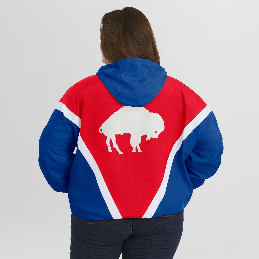 Buffalo Bills WEAR by Erin Andrews Women's Plus Size Retro Crinkle Full-Zip Hoodie Windbreaker Jacket - Red/Royal Hoodies