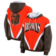 Cleveland Browns WEAR by Erin Andrews Women's Plus Size Retro Crinkle Full-Zip Hoodie Windbreaker Jacket - Orange/Brown Hoodies