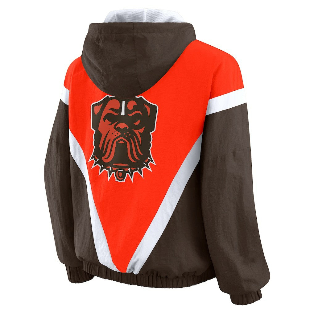 Cleveland Browns WEAR by Erin Andrews Women's Plus Size Retro Crinkle Full-Zip Hoodie Windbreaker Jacket - Orange/Brown Hoodies