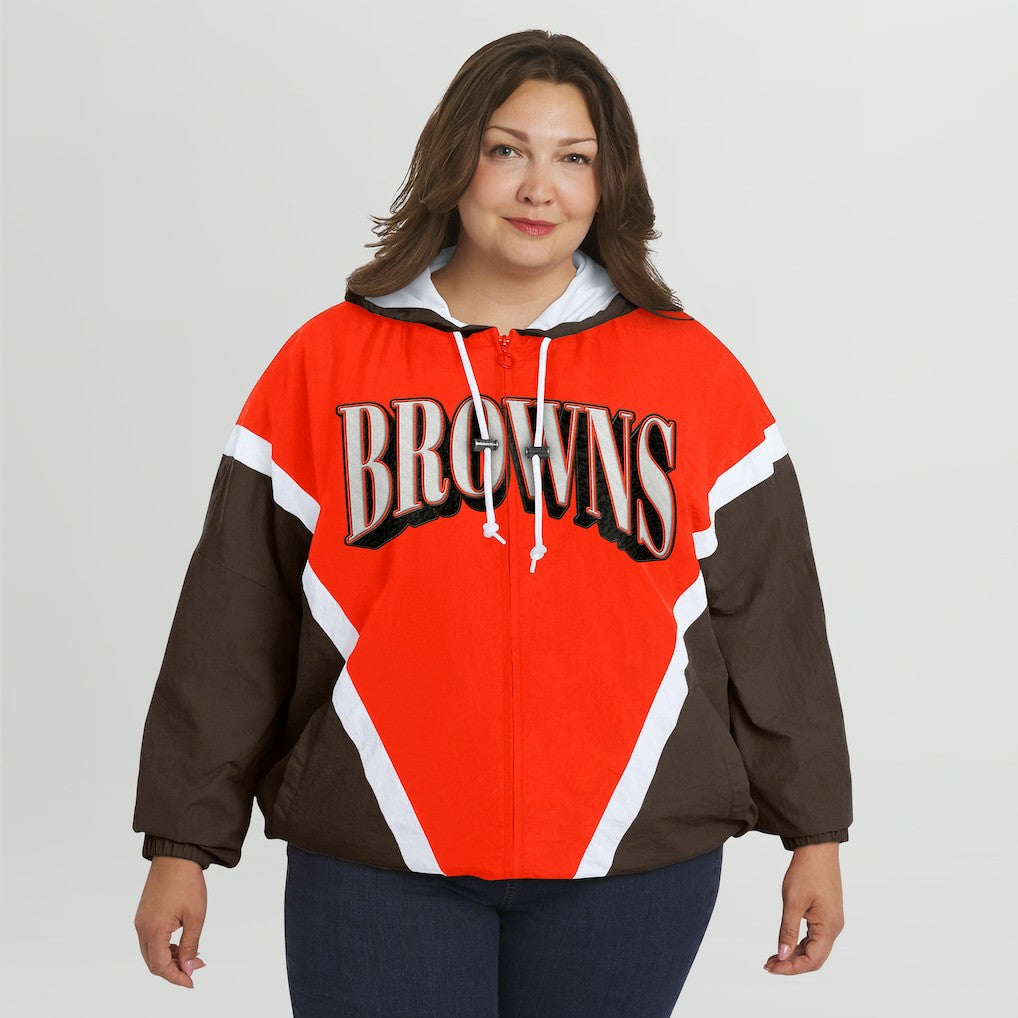 Cleveland Browns WEAR by Erin Andrews Women's Plus Size Retro Crinkle Full-Zip Hoodie Windbreaker Jacket - Orange/Brown Hoodies