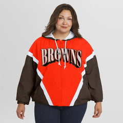 Cleveland Browns WEAR by Erin Andrews Women's Plus Size Retro Crinkle Full-Zip Hoodie Windbreaker Jacket - Orange/Brown Hoodies