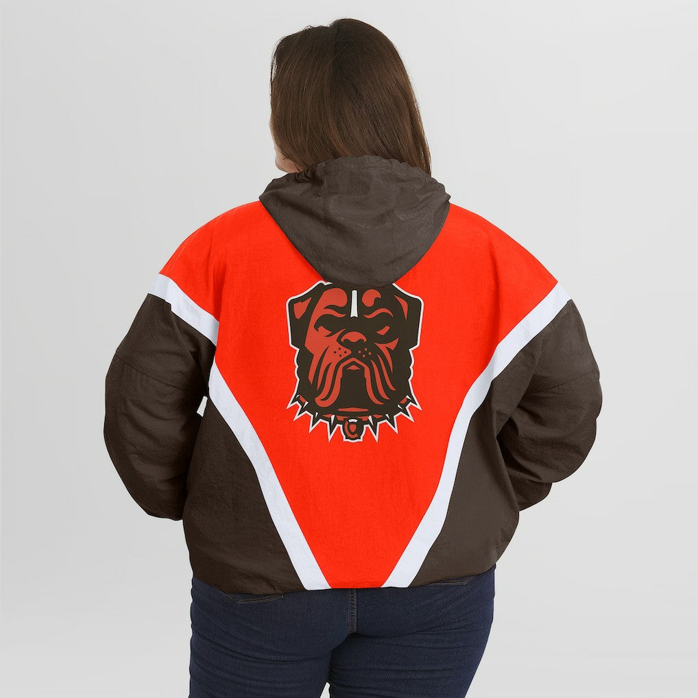Cleveland Browns WEAR by Erin Andrews Women's Plus Size Retro Crinkle Full-Zip Hoodie Windbreaker Jacket - Orange/Brown Hoodies