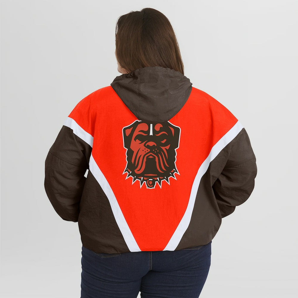 Cleveland Browns WEAR by Erin Andrews Women's Plus Size Retro Crinkle Full-Zip Hoodie Windbreaker Jacket - Orange/Brown Hoodies