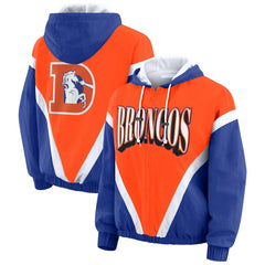 Denver Broncos WEAR by Erin Andrews Women's Plus Size Retro Crinkle Full-Zip Hoodie Windbreaker Jacket - Orange/Royal Hoodies