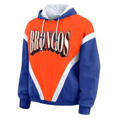 Denver Broncos WEAR by Erin Andrews Women's Plus Size Retro Crinkle Full-Zip Hoodie Windbreaker Jacket - Orange/Royal Hoodies