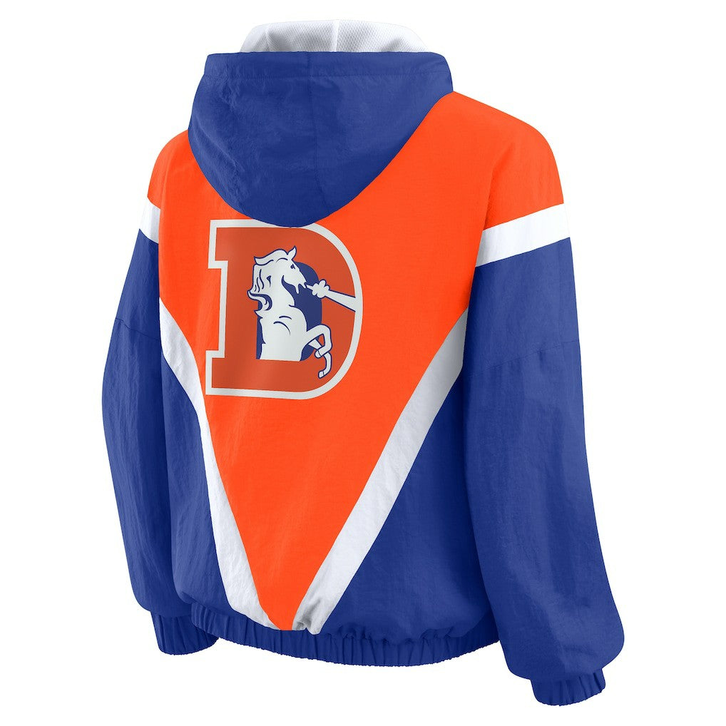 Denver Broncos WEAR by Erin Andrews Women's Plus Size Retro Crinkle Full-Zip Hoodie Windbreaker Jacket - Orange/Royal Hoodies