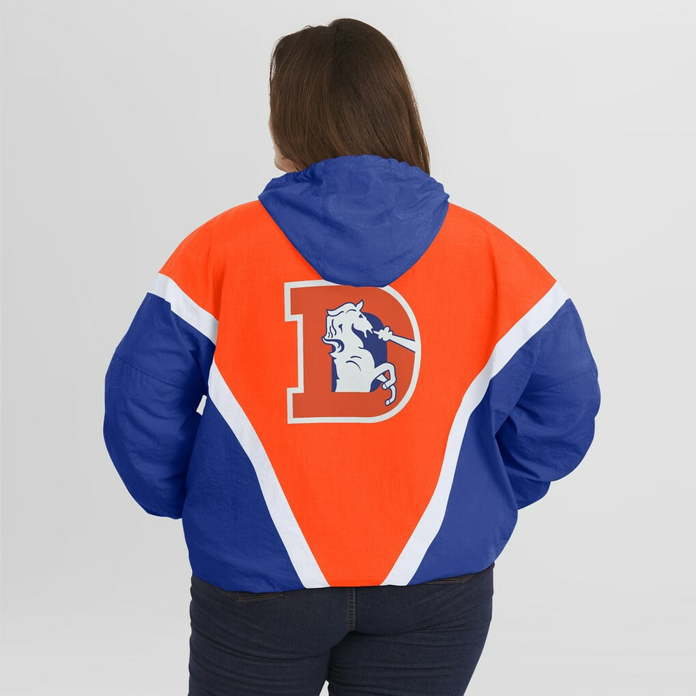 Denver Broncos WEAR by Erin Andrews Women's Plus Size Retro Crinkle Full-Zip Hoodie Windbreaker Jacket - Orange/Royal Hoodies