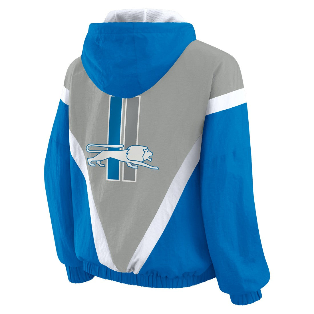 Detroit Lions WEAR by Erin Andrews Women's Plus Size Retro Crinkle Full-Zip Hoodie Windbreaker Jacket - Blue/Gray Hoodies