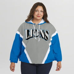 Detroit Lions WEAR by Erin Andrews Women's Plus Size Retro Crinkle Full-Zip Hoodie Windbreaker Jacket - Blue/Gray Hoodies