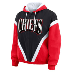Kansas City Chiefs WEAR by Erin Andrews Women's Plus Size Retro Crinkle Full-Zip Hoodie Windbreaker Jacket - Red/Black Hoodies