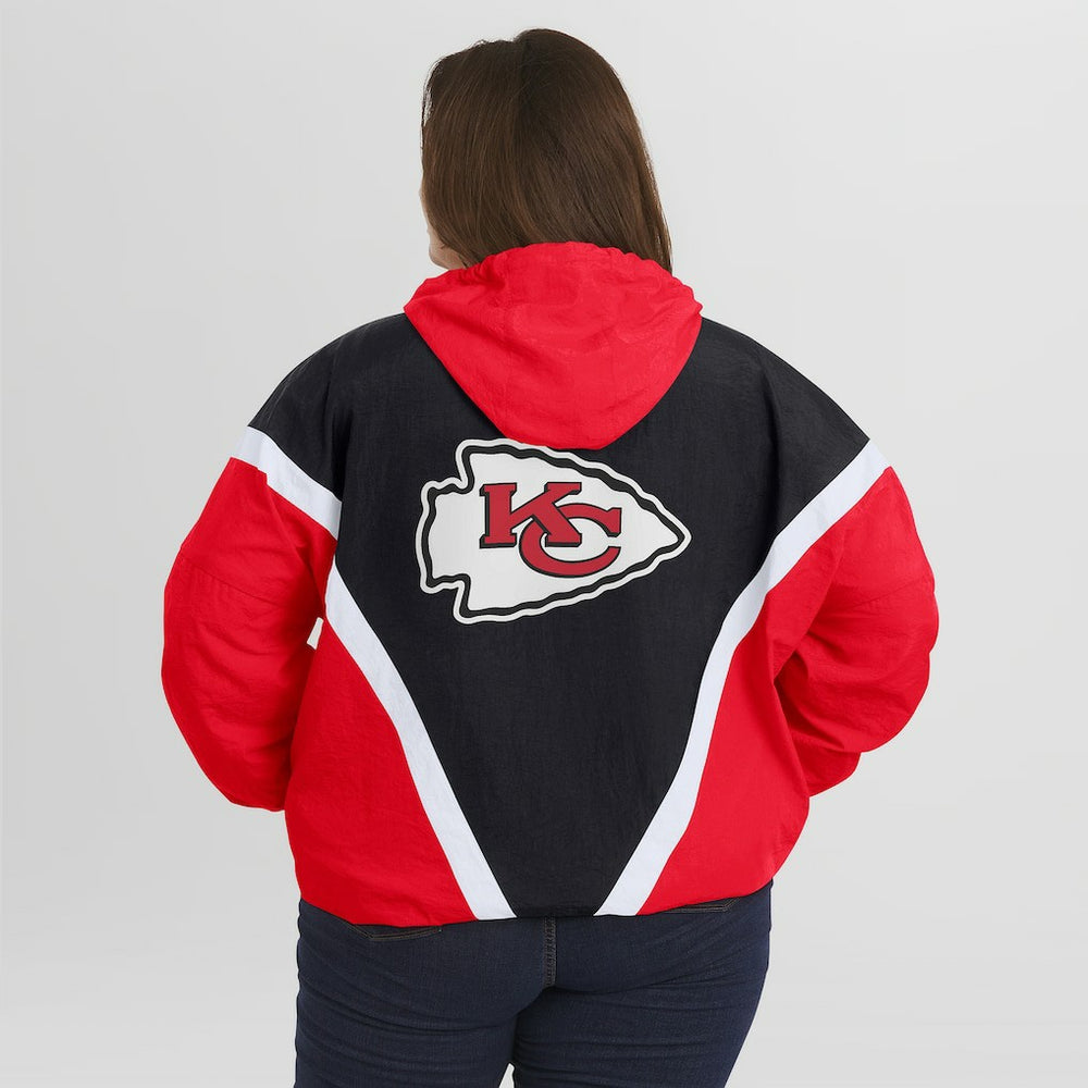Kansas City Chiefs WEAR by Erin Andrews Women's Plus Size Retro Crinkle Full-Zip Hoodie Windbreaker Jacket - Red/Black Hoodies