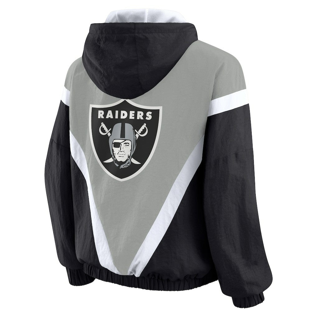 Las Vegas Raiders WEAR by Erin Andrews Women's Plus Size Retro Crinkle Full-Zip Hoodie Windbreaker Jacket - Black/Gray Hoodies