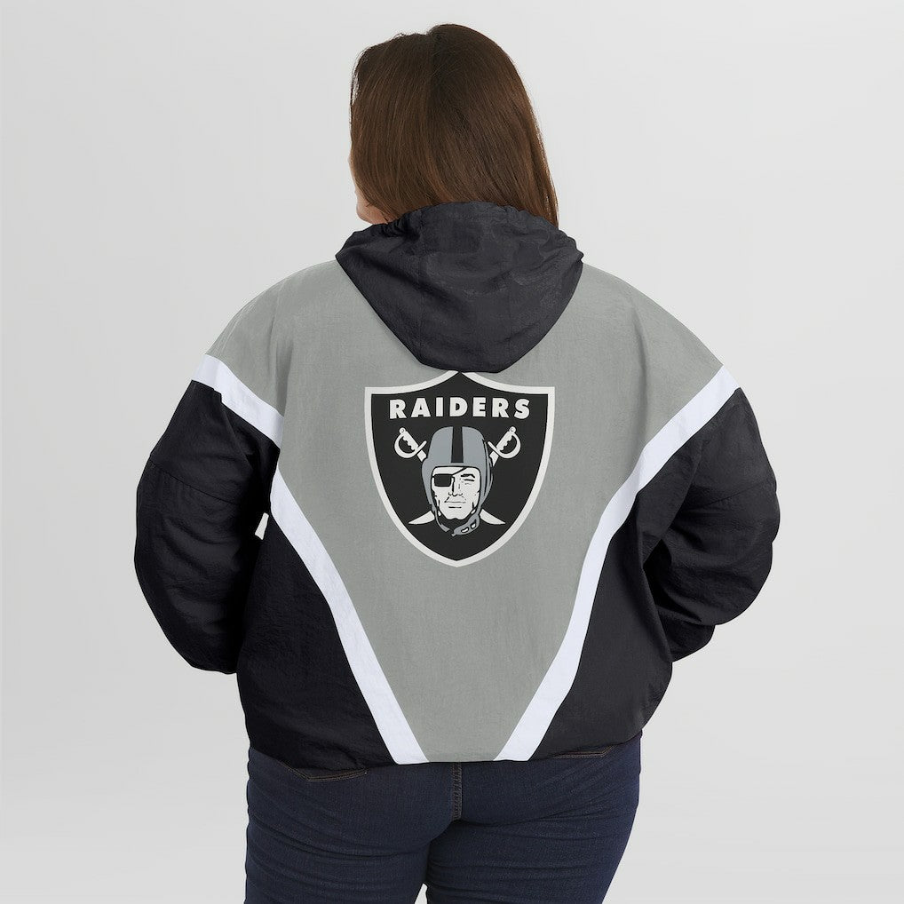Las Vegas Raiders WEAR by Erin Andrews Women's Plus Size Retro Crinkle Full-Zip Hoodie Windbreaker Jacket - Black/Gray Hoodies