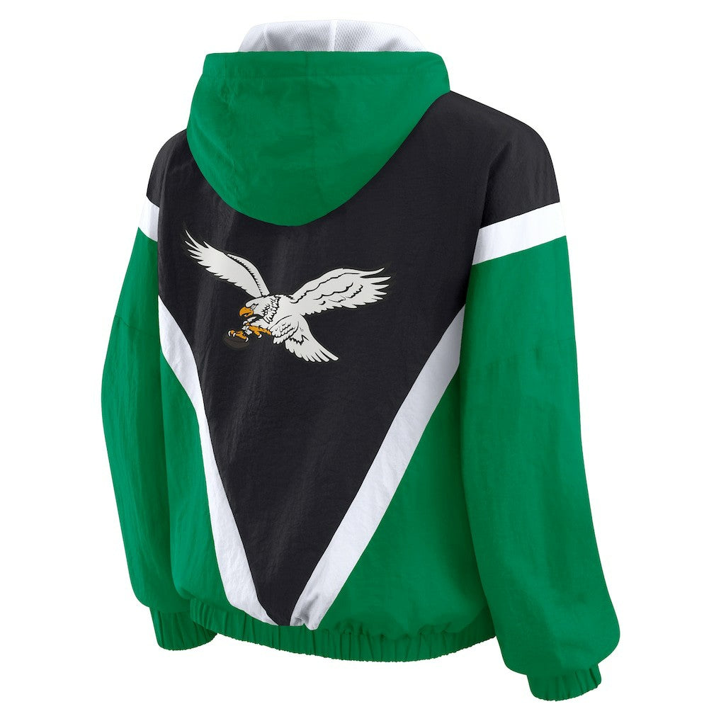 Philadelphia Eagles WEAR by Erin Andrews Women's Plus Size Retro Crinkle Full-Zip Hoodie Windbreaker Jacket - Kelly Green/Black Hoodies
