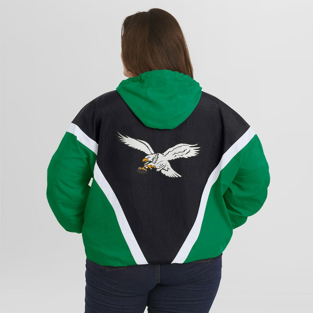 Philadelphia Eagles WEAR by Erin Andrews Women's Plus Size Retro Crinkle Full-Zip Hoodie Windbreaker Jacket - Kelly Green/Black Hoodies