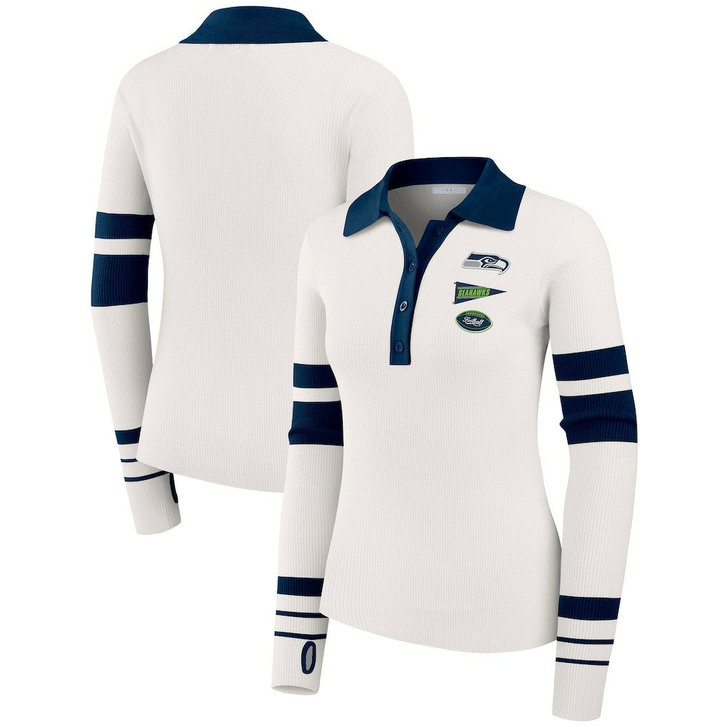 Seattle Seahawks WEAR by Erin Andrews Women's Ribbed Henley Polo Sweater - White