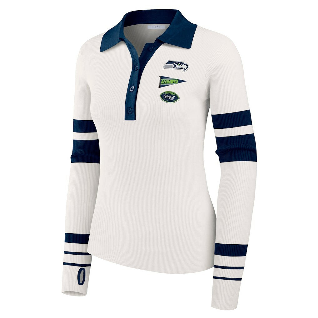 Seattle Seahawks WEAR by Erin Andrews Women's Ribbed Henley Polo Sweater - White
