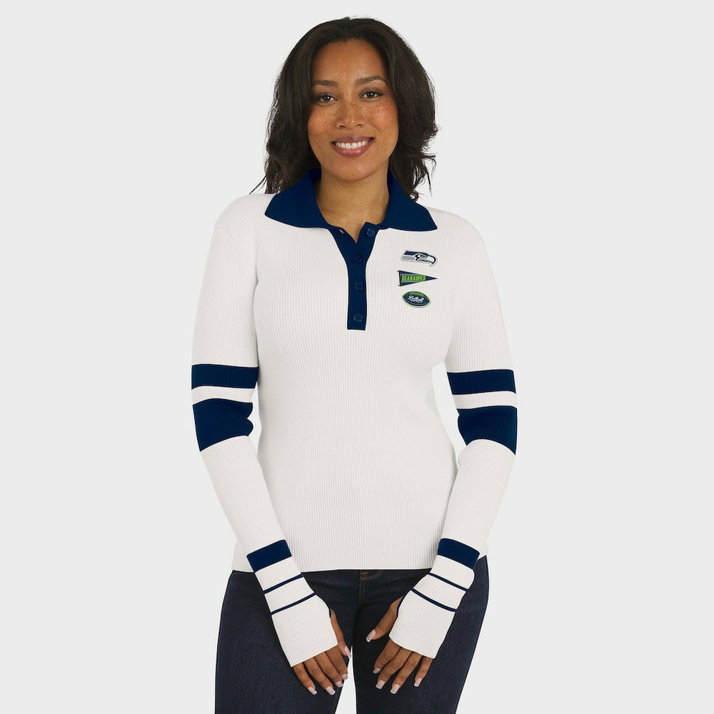 Seattle Seahawks WEAR by Erin Andrews Women's Ribbed Henley Polo Sweater - White