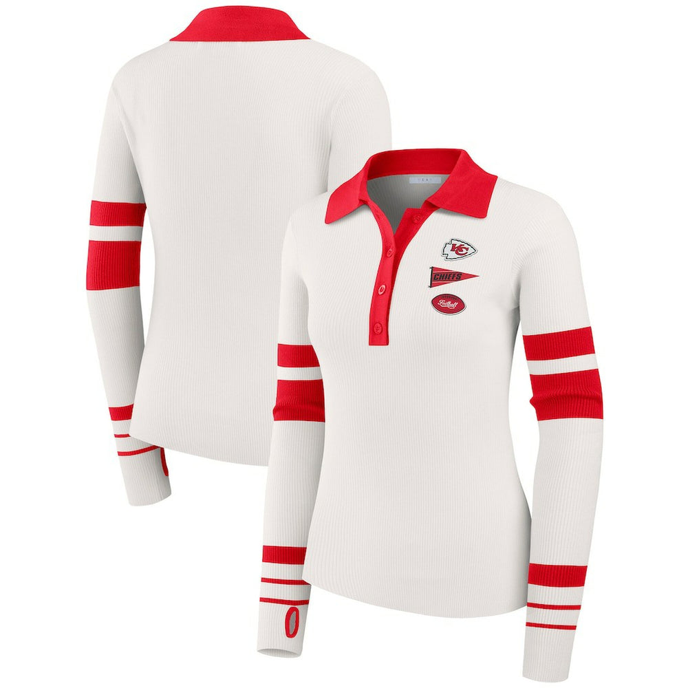 Kansas City Chiefs WEAR by Erin Andrews Women's Ribbed Henley Polo Sweater - White