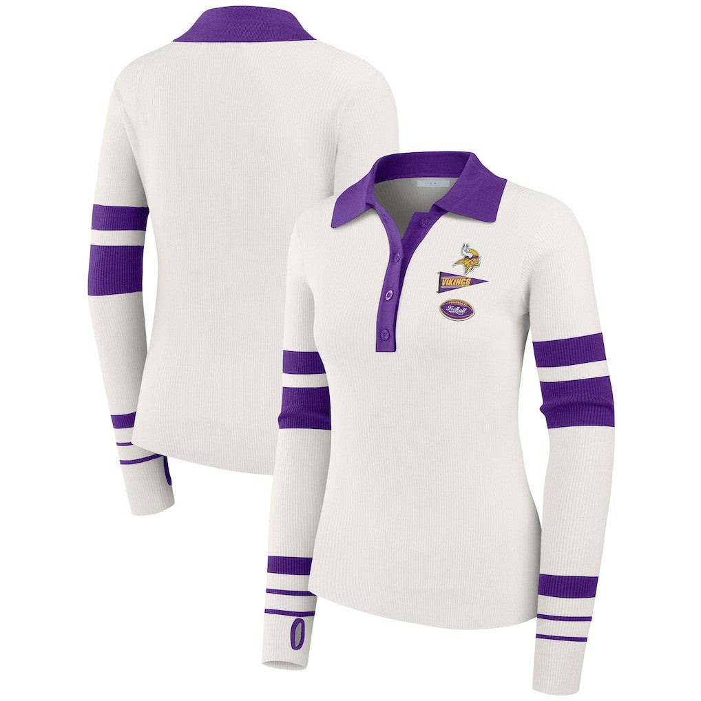 Minnesota Vikings WEAR by Erin Andrews Women's Ribbed Henley Polo Sweater - White