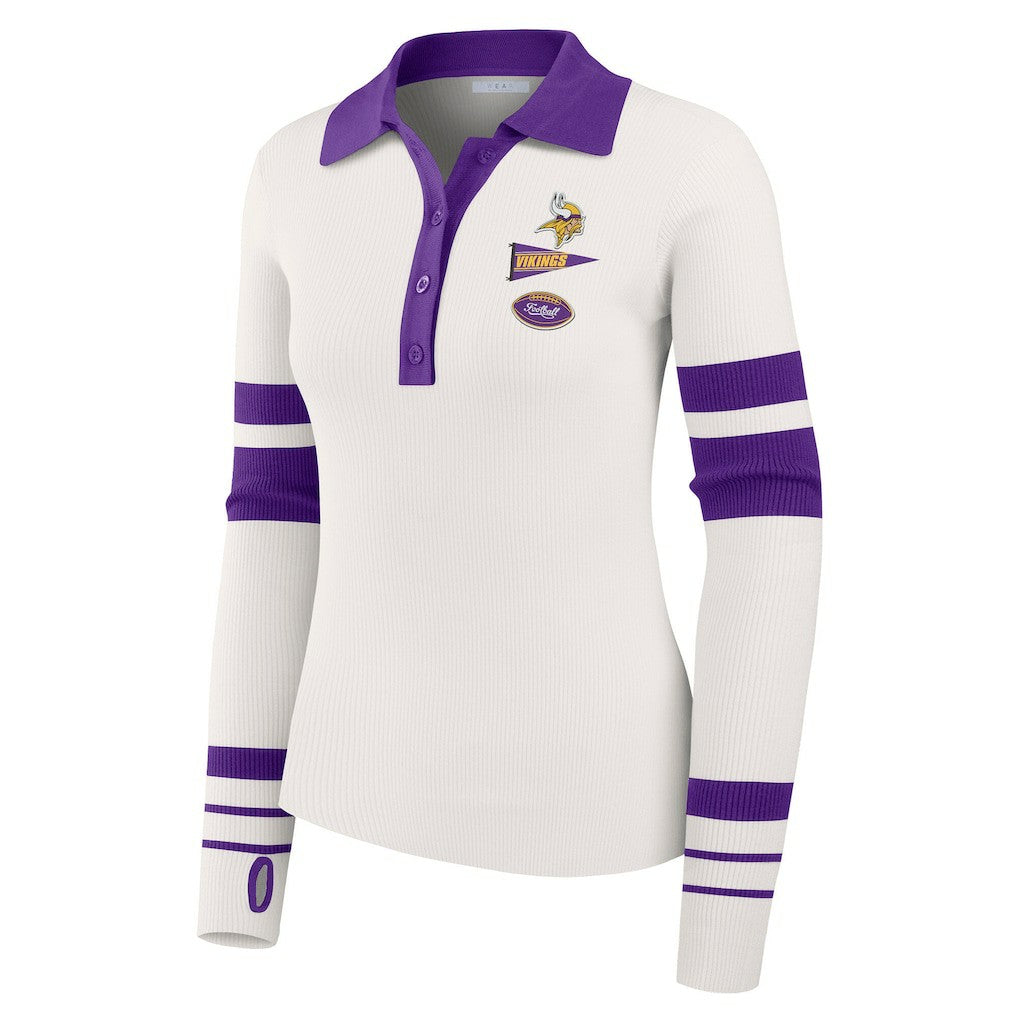 Minnesota Vikings WEAR by Erin Andrews Women's Ribbed Henley Polo Sweater - White