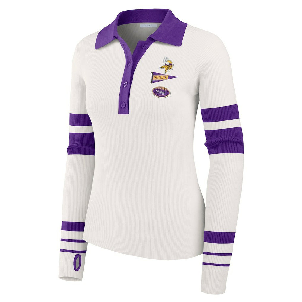 Minnesota Vikings WEAR by Erin Andrews Women's Ribbed Henley Polo Sweater - White