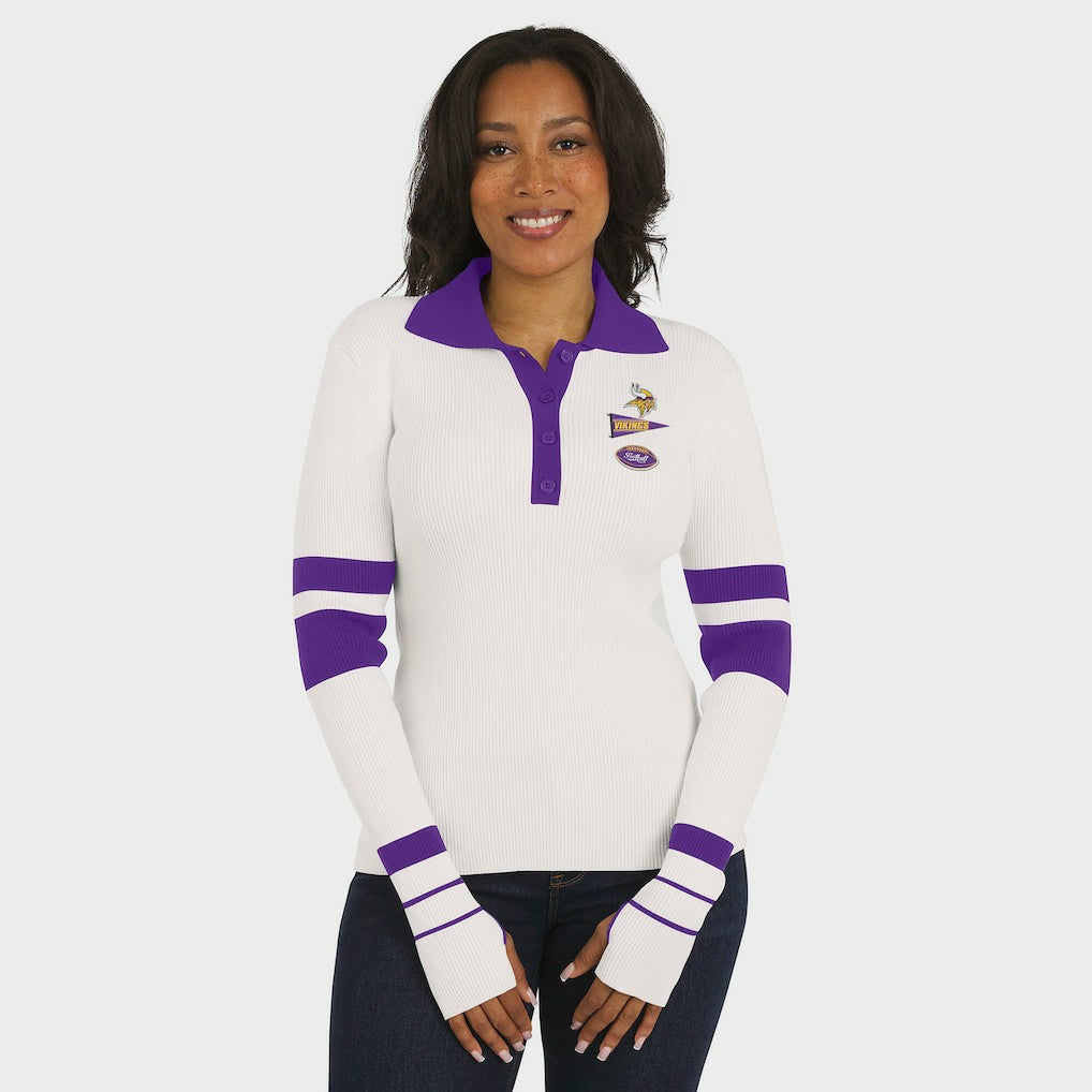 Minnesota Vikings WEAR by Erin Andrews Women's Ribbed Henley Polo Sweater - White