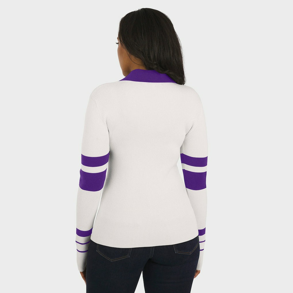 Minnesota Vikings WEAR by Erin Andrews Women's Ribbed Henley Polo Sweater - White
