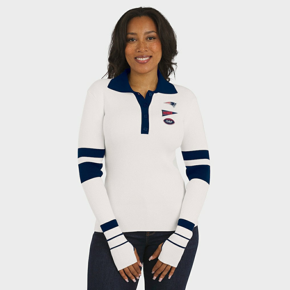 New England Patriots WEAR by Erin Andrews Women's Ribbed Henley Polo Sweater - White
