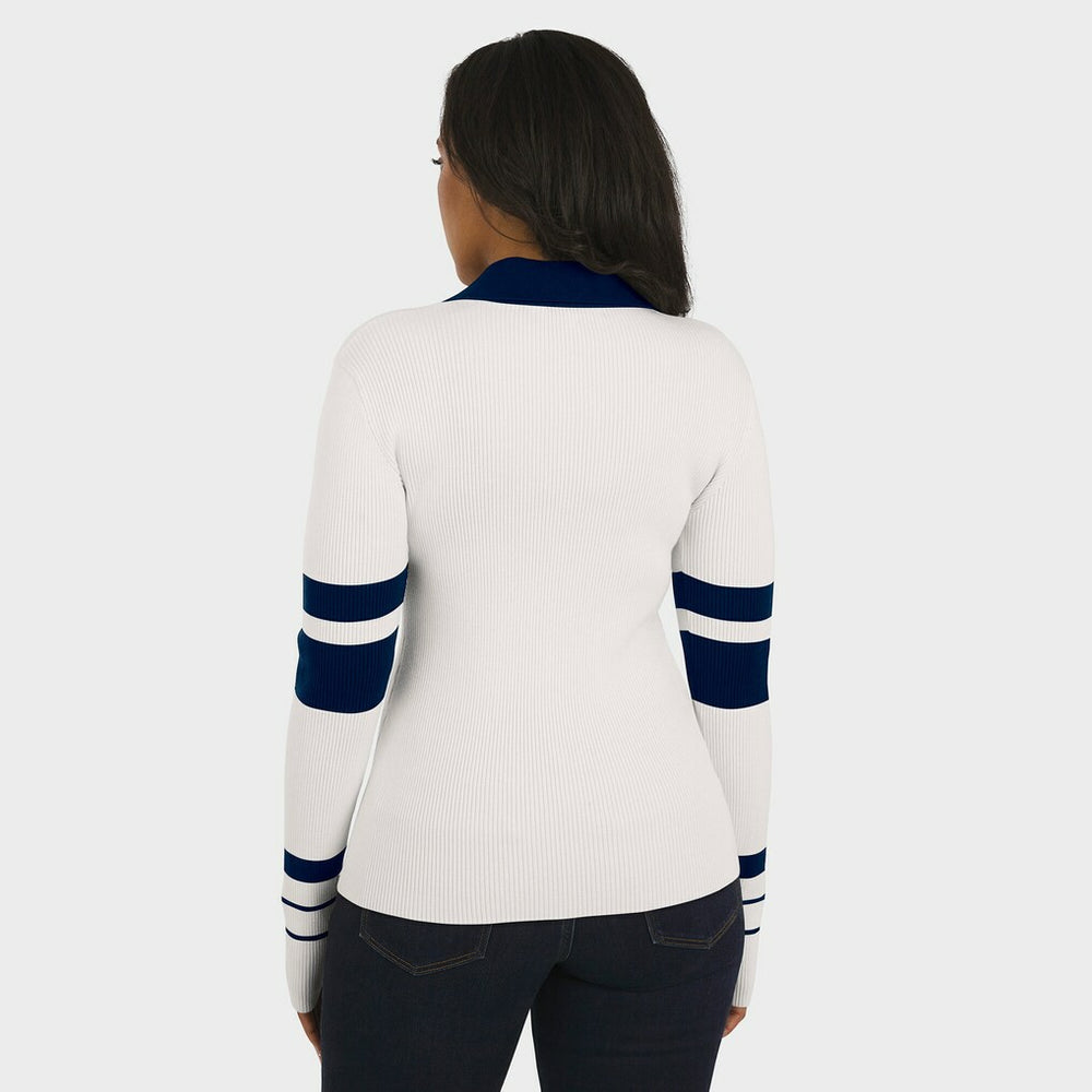 New England Patriots WEAR by Erin Andrews Women's Ribbed Henley Polo Sweater - White