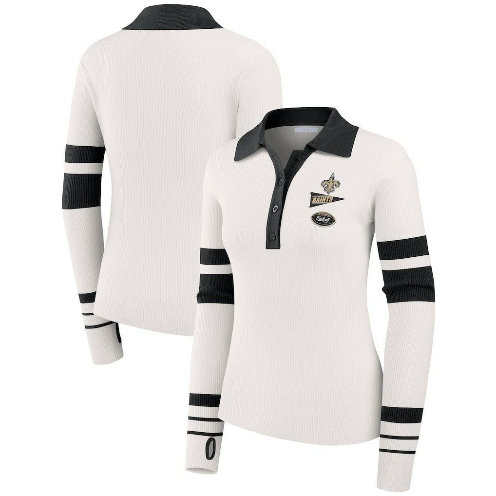 New Orleans Saints WEAR by Erin Andrews Women's Ribbed Henley Polo Sweater - White