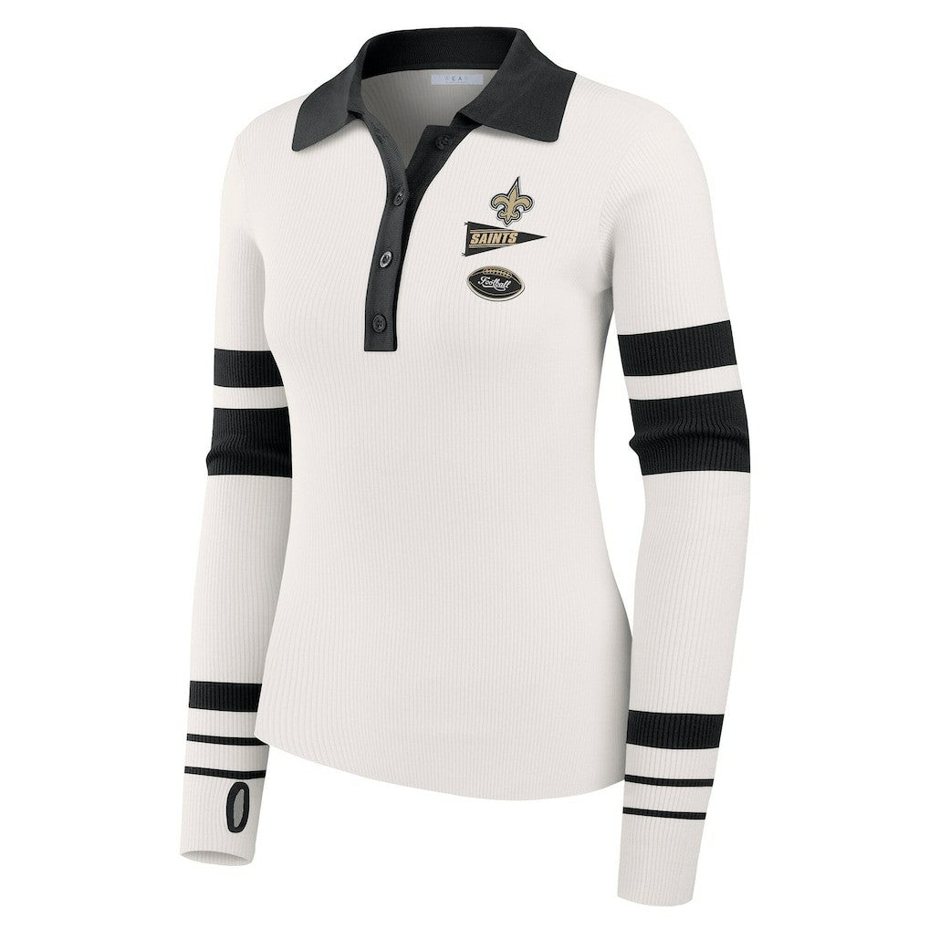 New Orleans Saints WEAR by Erin Andrews Women's Ribbed Henley Polo Sweater - White
