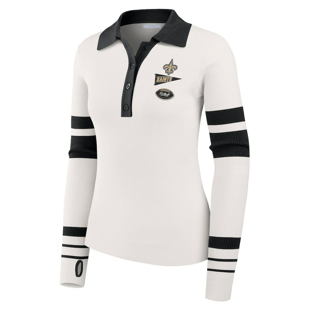 New Orleans Saints WEAR by Erin Andrews Women's Ribbed Henley Polo Sweater - White