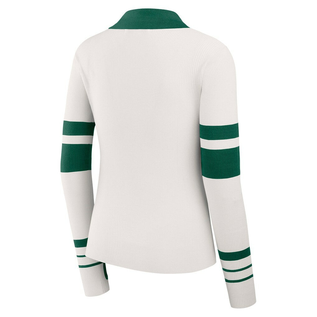 New York Jets WEAR by Erin Andrews Women's Ribbed Henley Polo Sweater - White