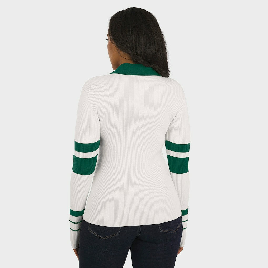 New York Jets WEAR by Erin Andrews Women's Ribbed Henley Polo Sweater - White