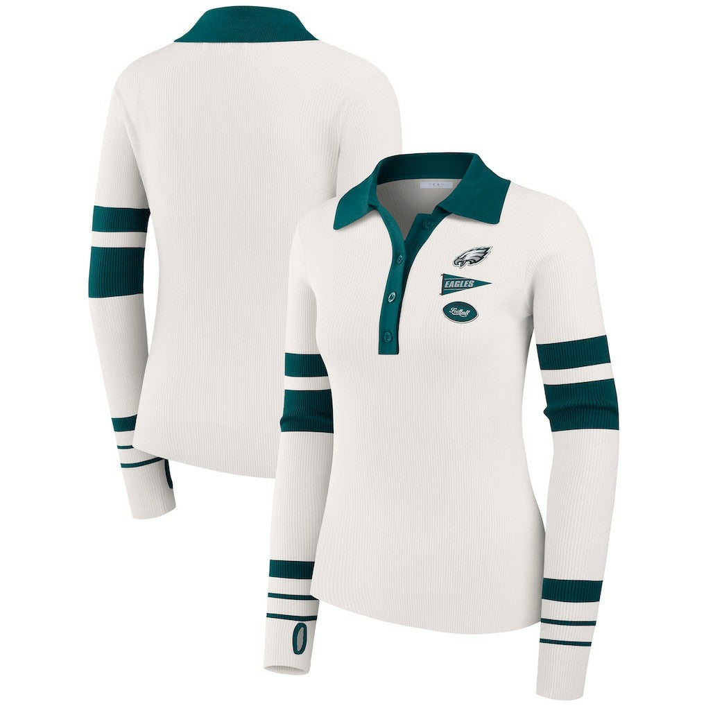 Philadelphia Eagles WEAR by Erin Andrews Women's Ribbed Henley Polo Sweater - White