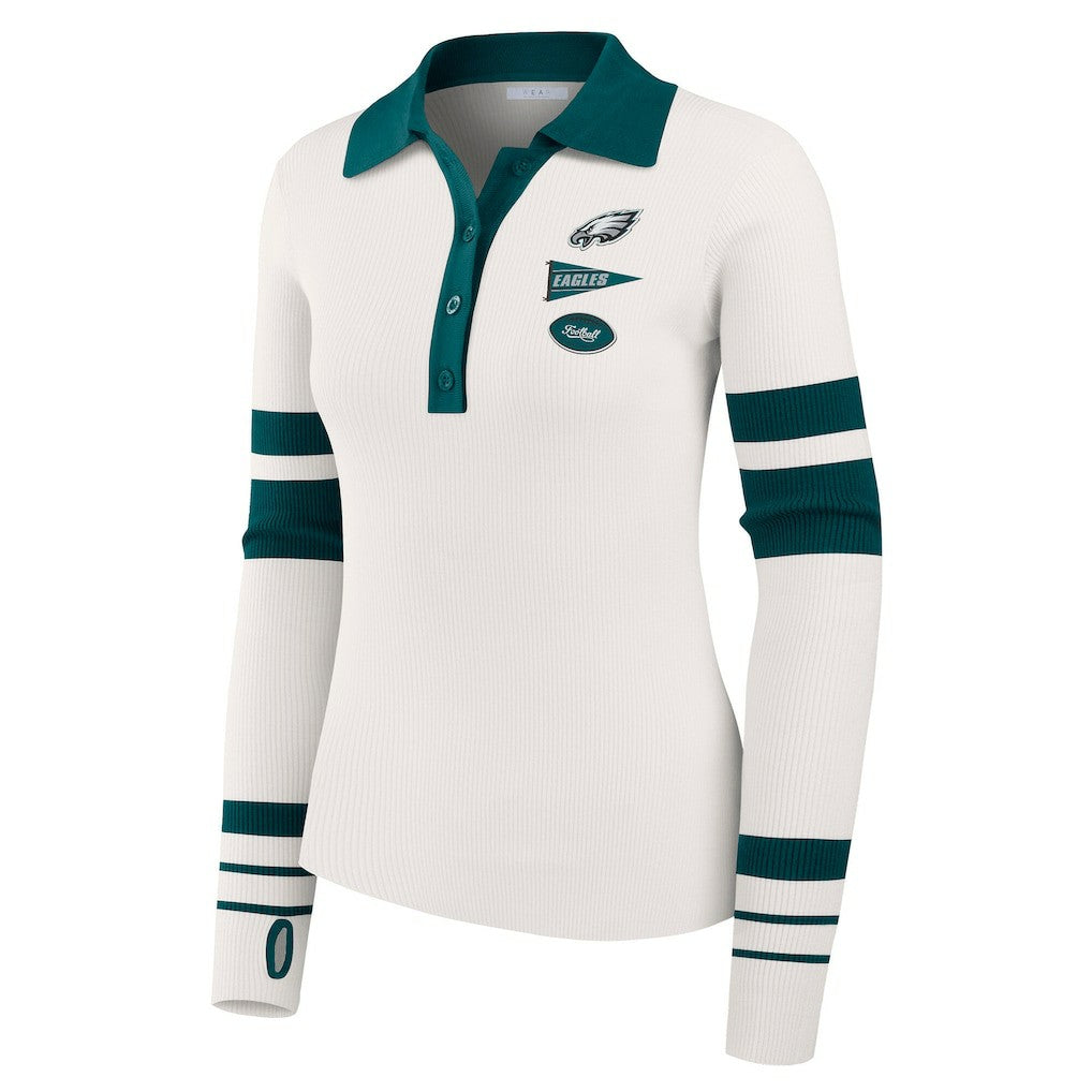 Philadelphia Eagles WEAR by Erin Andrews Women's Ribbed Henley Polo Sweater - White