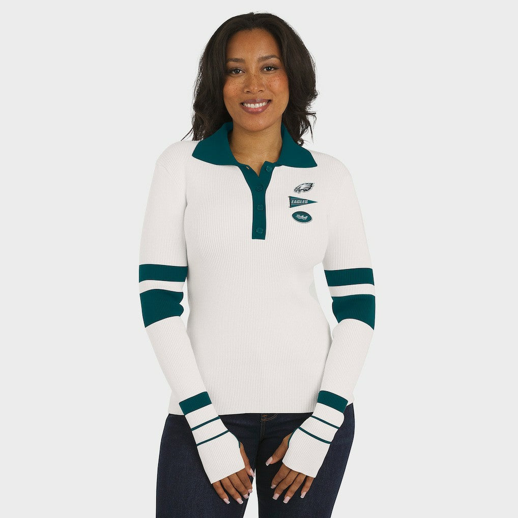 Philadelphia Eagles WEAR by Erin Andrews Women's Ribbed Henley Polo Sweater - White